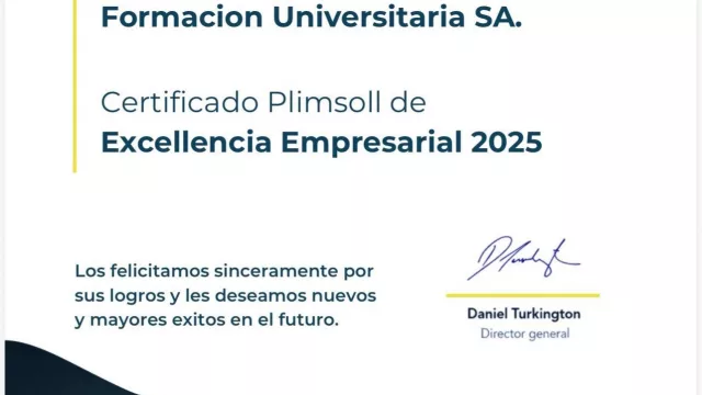 El Grupo Educativo Formación Universitaria reconocido con el Certificado Plimsoll de Excelencia Empresarial 2025